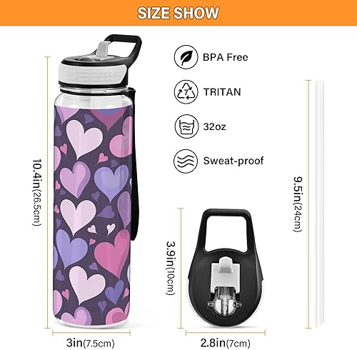 Miniatura 3 de Burbuja Purple Heart - Botella de agua de 32 onzas con tapa con popote, a prueba de fugas y sin BPA, botella de Tritan para gimnasio, fitness,