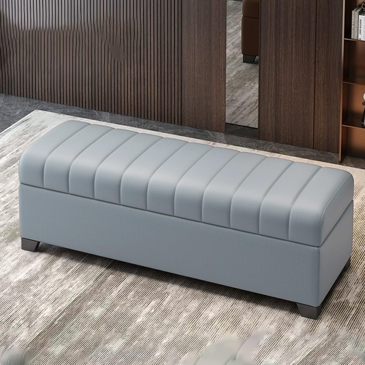 GDMDPTE Storage Ottoman Bench with Shoe nizer Entryway Storage Bench Upholstered Storage Seat Footrest for Living Room Hallway Fur (Blue 43.3in)