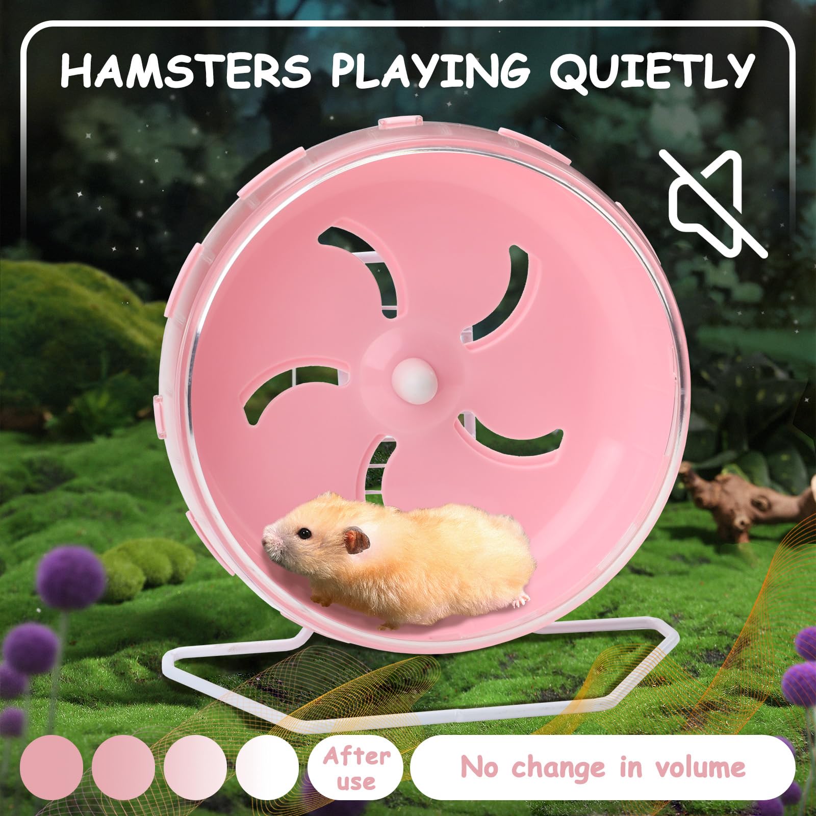 Pink 8.4" Silent Hamster Wheel with Height-Adjustable Stand, Quiet Spinning Hamster Exercise Wheels, Small Animal Chinchilla Running Toys Cage Accessories for Gerbils Mice Rats (Pink) - image 4