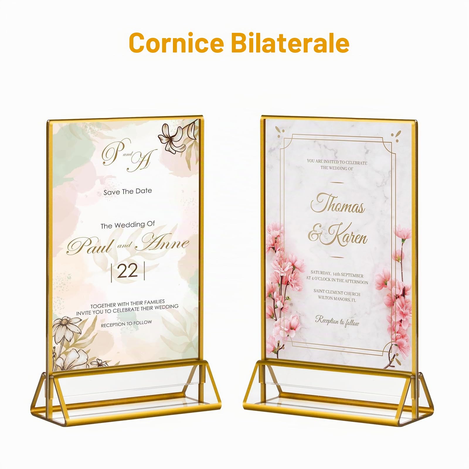 CECOLIC Confezione da 6 Cartelli in Acrilico con Bordi Dorati, Supporti Menu Bifacciali Cornici Trasparenti per Insegne Menu Ristorante, Numeri Tavolo Matrimonio (12,7 x 17,8 cm)