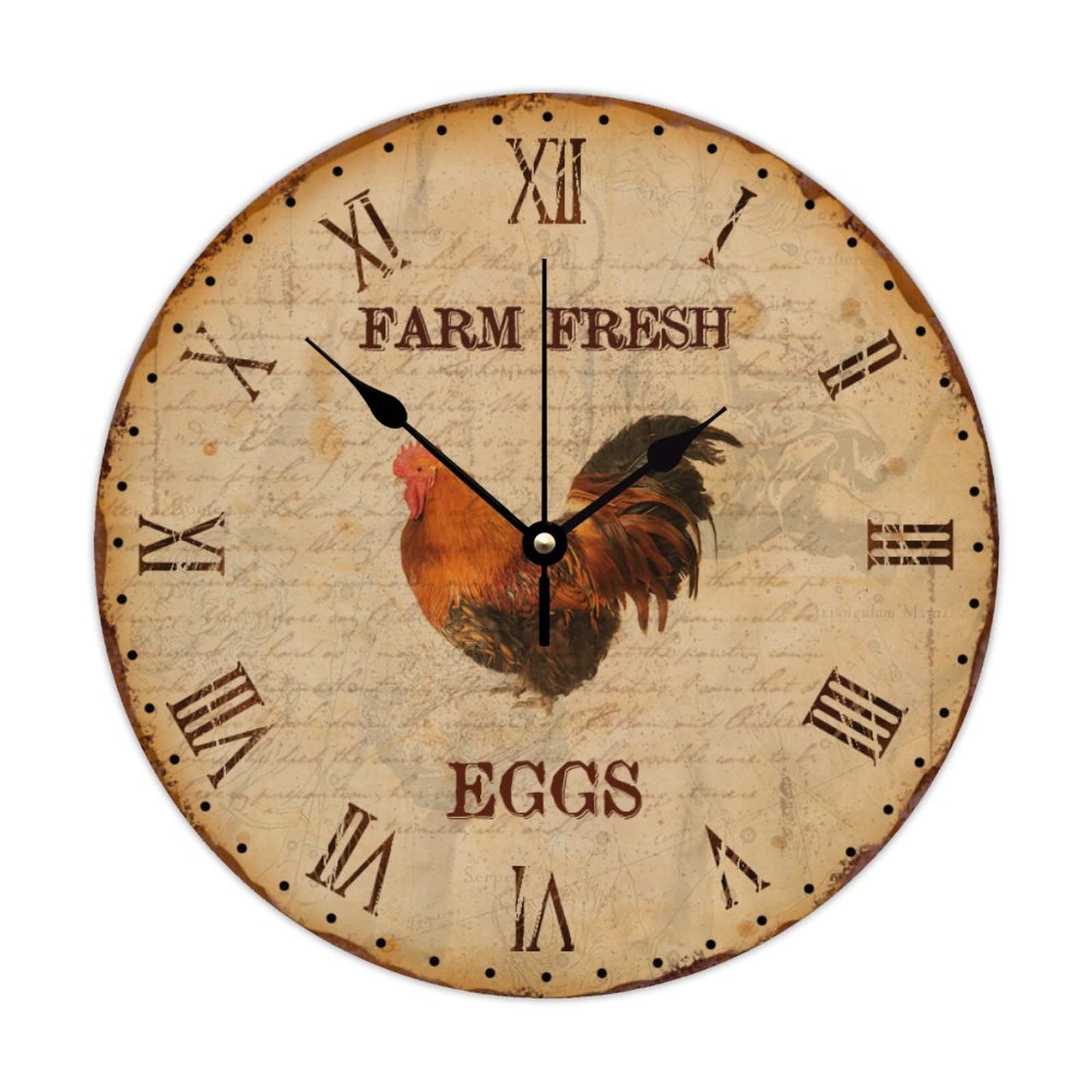 Horloge ronde en bois quartz style shabby chic rétro motifs œufs de ferme