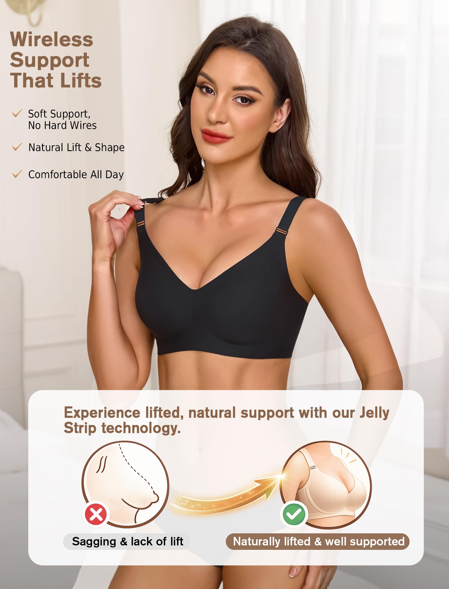 EIISSION Sujetador sin Aros Mujer Reductor Push Up Cómodo Talla Grande Invisible Diario Bralette sin Costuras