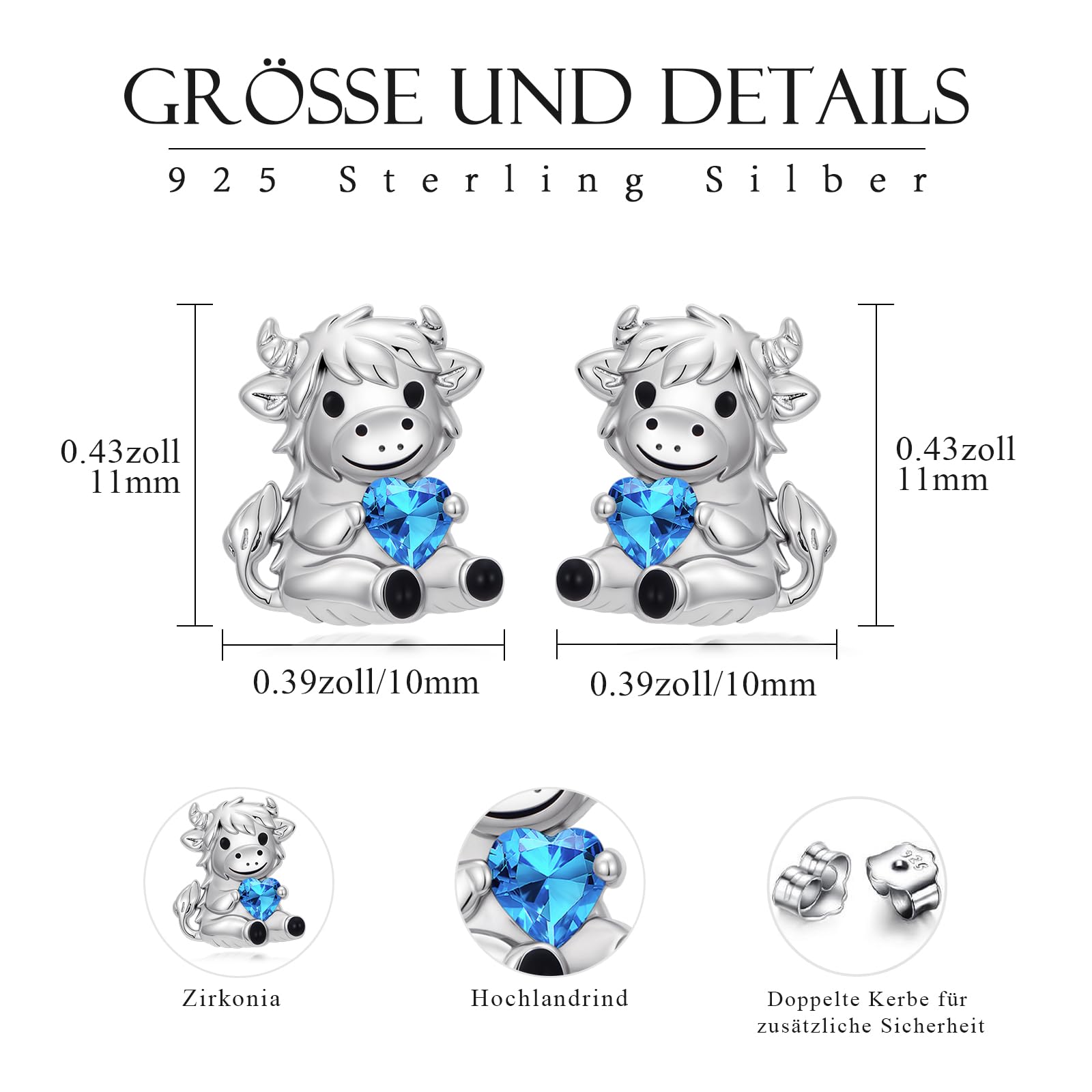 Hochland Kuh Ohrstecker 925 Sterling Silber Kuh Ohrringe Tier Ohrringe Schmuck Geschenke für Frauen Mädchen Damen Geburtstag Muttertag