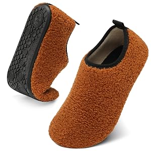 QFH Womens Mens Cozy House Slippers - Portable Travel Shoes with Flexible Rubber Sole Soft Velvet Lining