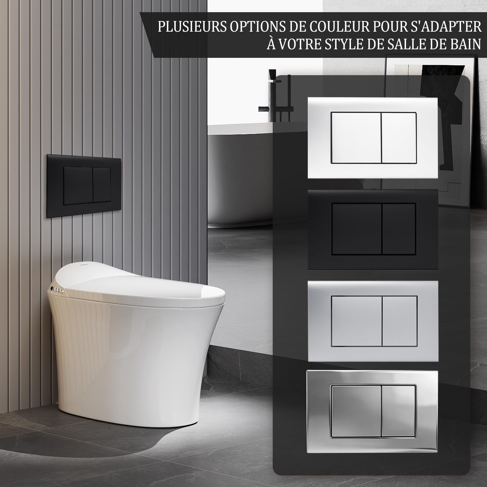 Plaque de commande WC suspendu，Compatible avec Geberit Sigma Gamme， UP300 & UP320，équipé d'une ceinture de régulation de débit et d'un panneau fixe ，Dimensions 246 × 164 mm | Mat（noir）