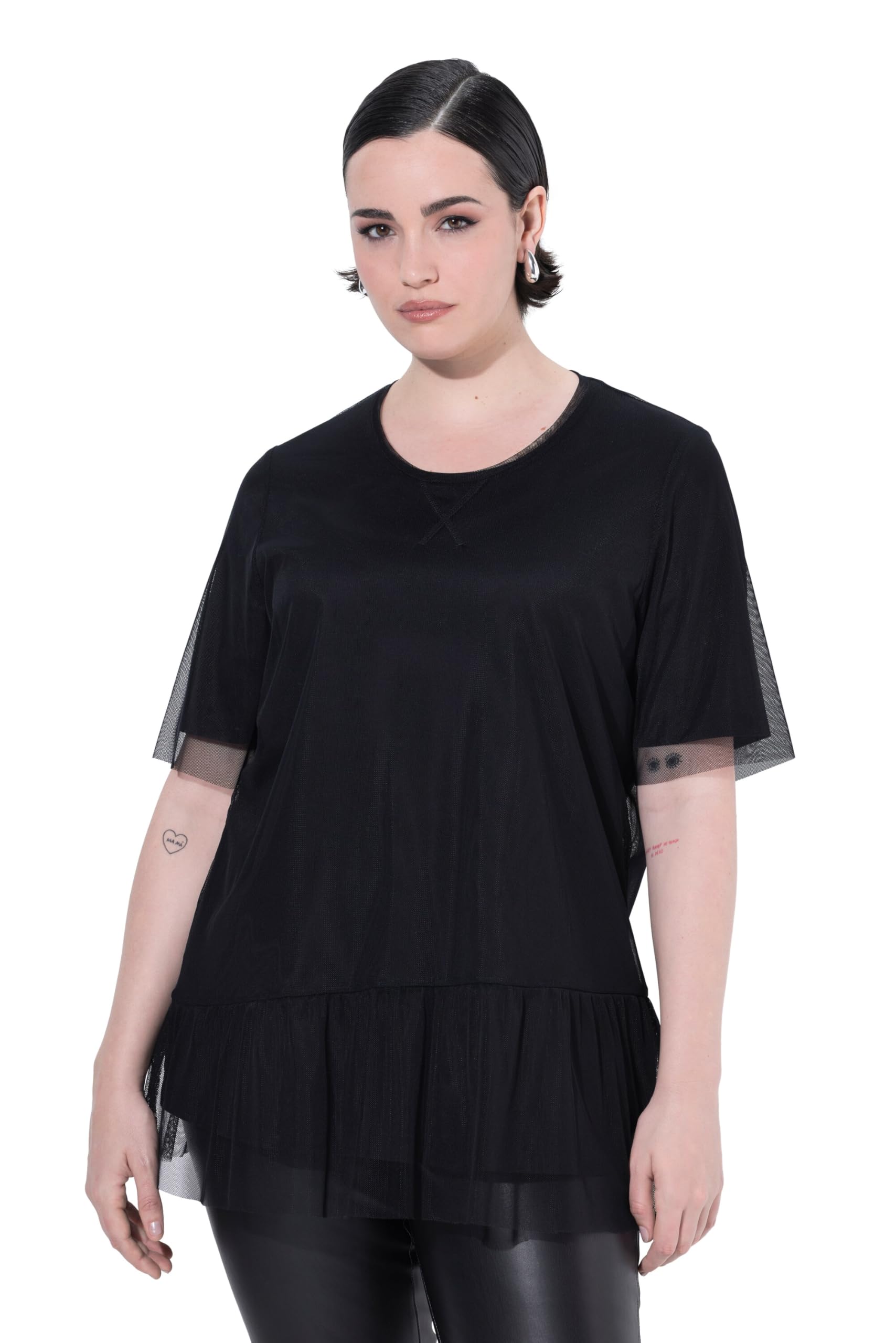 Ulla Popken Damen große Größen Übergrößen Plus Size T-Shirt, doppellagig, Classic Fit, Halbarm 836686