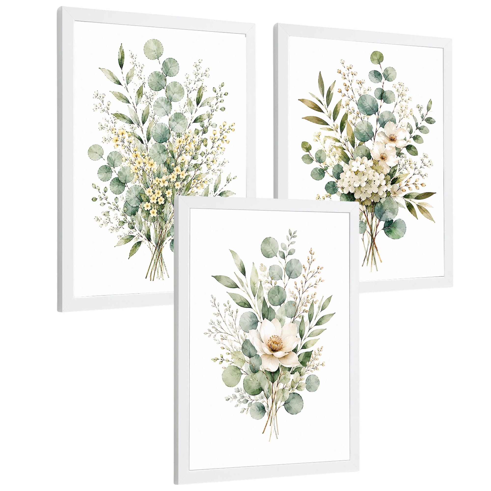 Nacnic Eucalyptus Floral Posters with White Flower Botanical Art