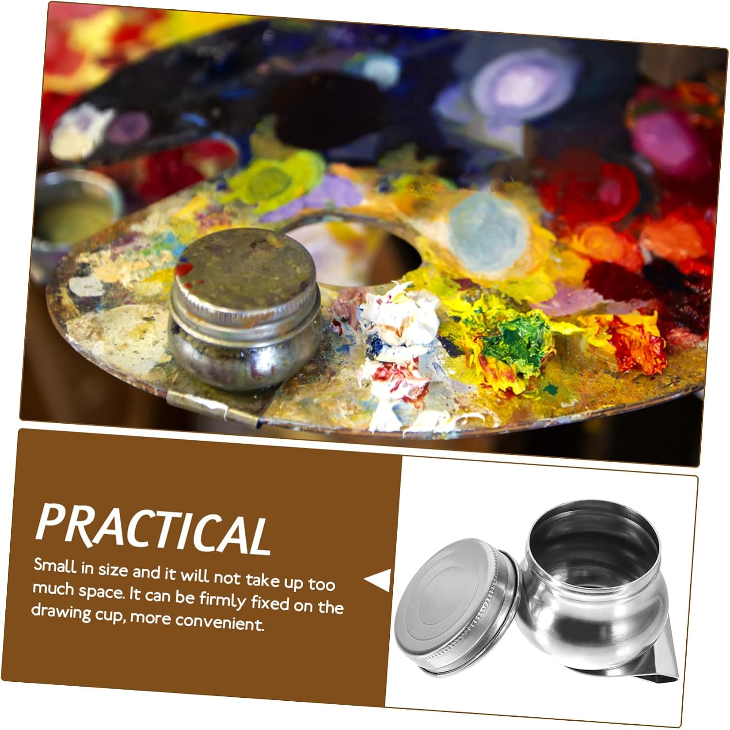 SEWOART 2pcs Artists Palette Cups Stainless Steel Paint Pots Lids for Oil Watercolor