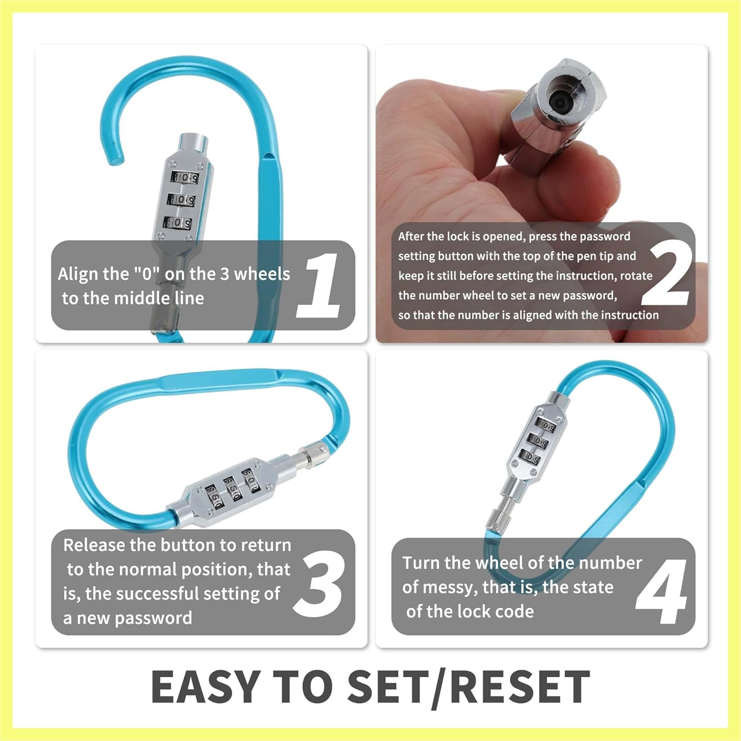 Combination Padlocks, 3 Digit Combination Lock with D-Ring Clip, 62mm D Type Lock for Motorcycle Bicycle, Lake Blue