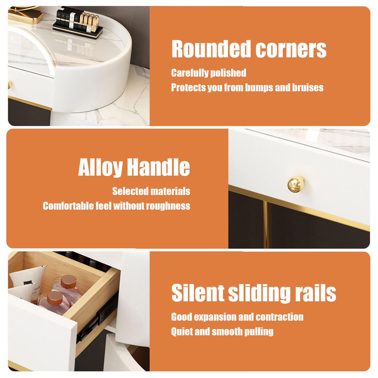 Coiffeuse Avec Miroir Rond Et Tabouret, Coiffeuse Avec Miroir LED à Luminosité Réglable,Table De Maquillage Avec 4 Tiroirs De Rangement, Meuble