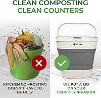 Vista 4 de Contenedor de Compost Plegable para Mostrador de Cocina - Contenedor de Compost de Mostrador de 1 Galón con Tapa Hecho de Paja de Trigo - Contenedor
