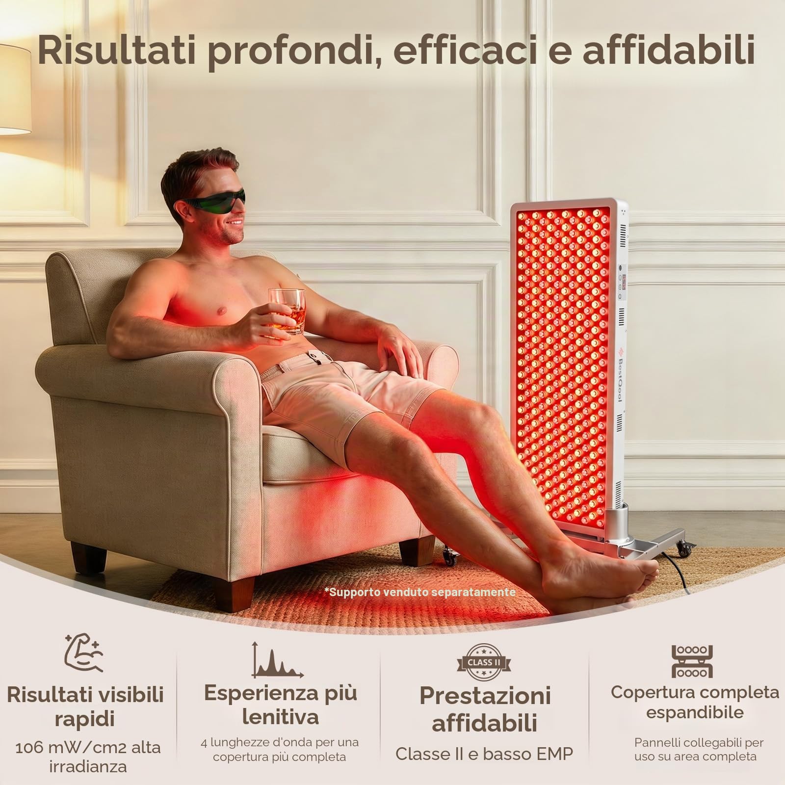 BestQool Dispositivo a Luce Rossa, Lampada a Luce Rossa di Grande Area con 4 Lunghezze d’Onda, Pannello a 300 LED Dual-Chip di Livello Elite. 500W. Design Modulare.