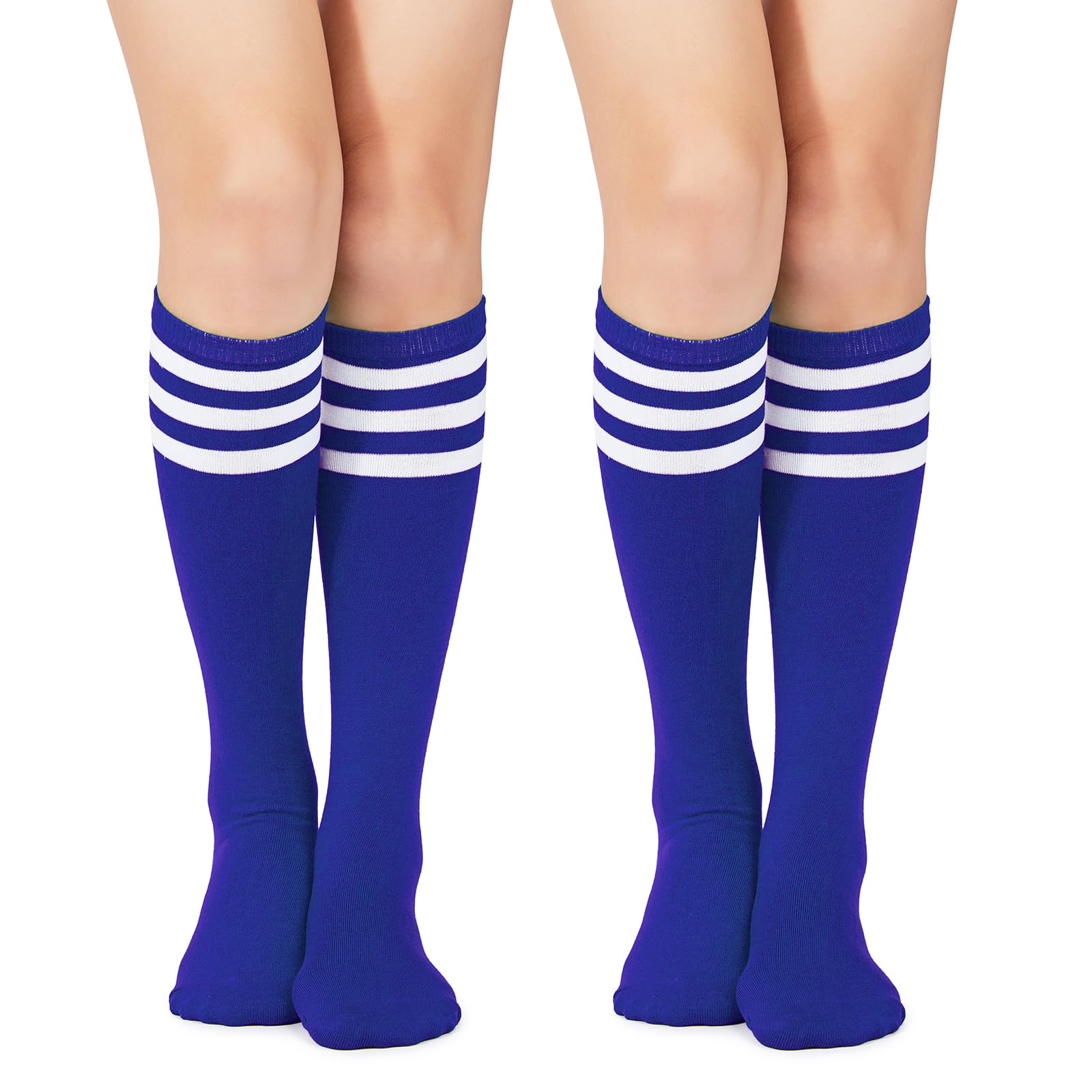 Knee High Socks Casual Striped Tube Socks Athletic Soccer Socks 2 Pack