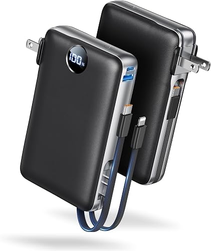 Portable Charger Power Bank 50000mAh Massive Capacity with Wall Plug | Built-in USB-C & iOS Cables, 22.5W Fast Charging Battery Pack with LED Display, Travel Essential for Camping, iPhone, Samsung