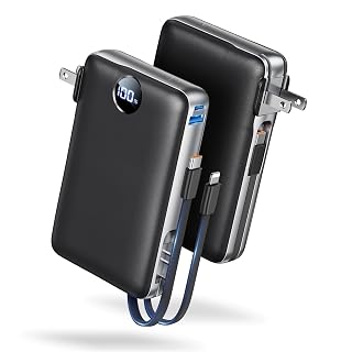 50000 mAh Portable Charger with Built in Cable & Wall Plug, Power Bank, 4 Outputs, 22.5W Fast Charging, Travel Essential Battery Pack with LED Display for iPhone 17/16/15/14 Series, Samsung, iPad - Amazon product rated Grade A