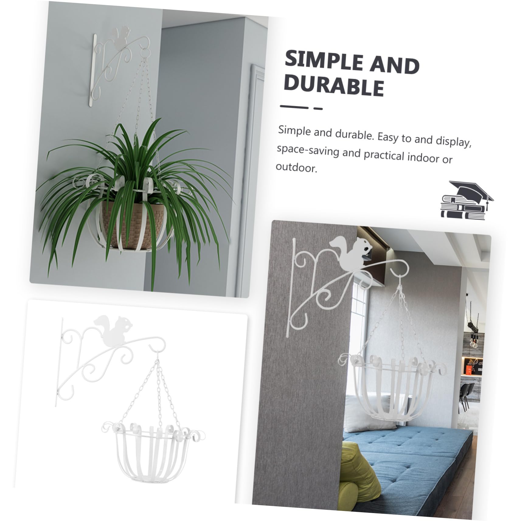 Happyyami Wand Hängeampel aus Eisen Platzsparender Hängender Blumenkorb für Balkon und Wohnzimmer Weiß Praktisch und Sicher