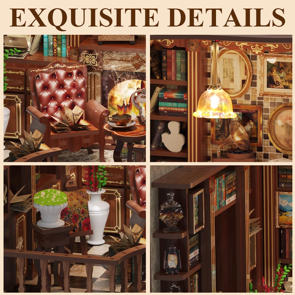 Aolso Book Nook Kit, 248 Piezas, DIY Casa Miniatura Kit, Kits de Modelo, Casa de Minicabina de 3D Madera con Luz LED, Regalos para Familiares y Amigos