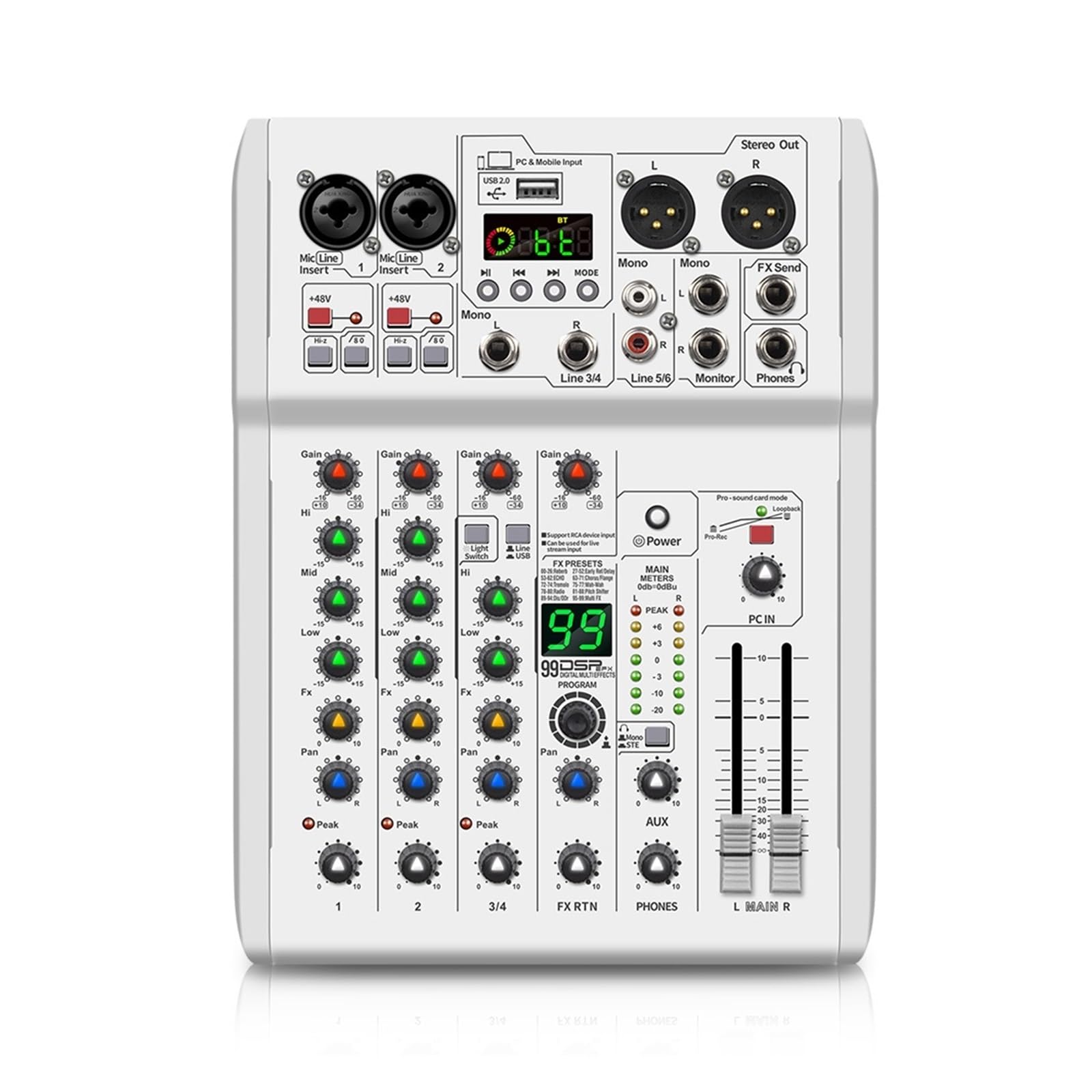 Mixer mit Konsole, 99 DSP-Effekte, tragbares Mischpult for Live-Auftritte, Aufnahmestudio,Außergewöhnliche Klangklarheit
