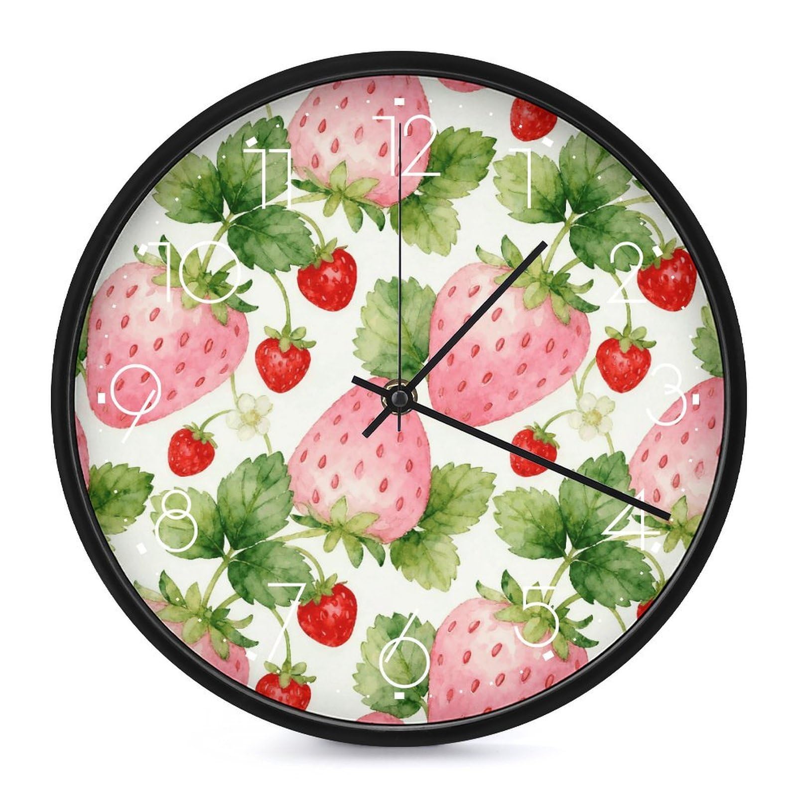 DWVTSLH Sweet Strawberry Wall Clock 10 Inch Silent Non-Ticking Modern Clocks Battery Operated - Decorative Wall Clocks for Bedroom Living Room Kitchen Office Wall Decor Gift Idea