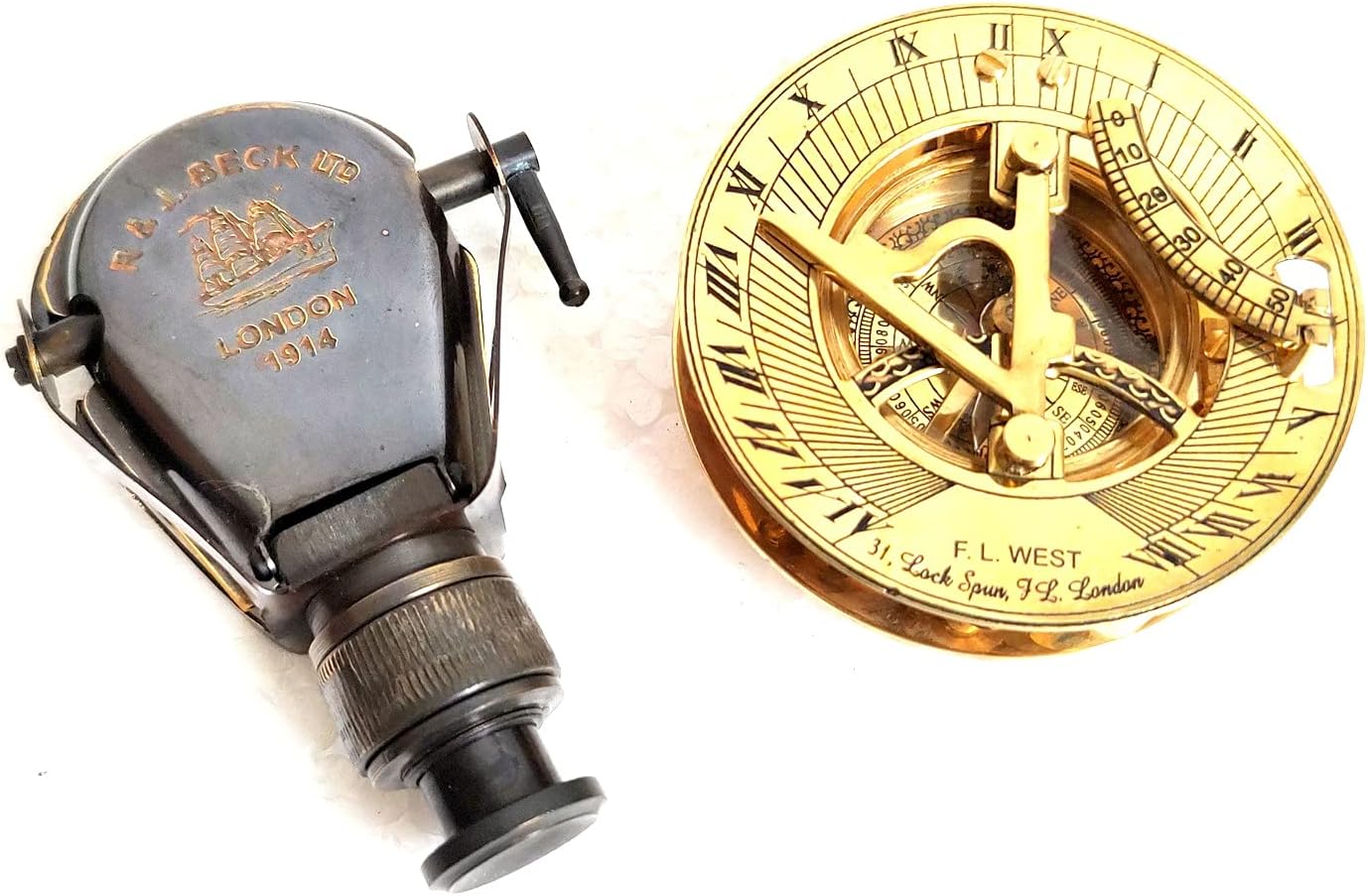 Black & Golden 3 Inch Round Sundial Compass - Solid Brass Sundial with Black Antique Brass Binocular Monocular Spyglass