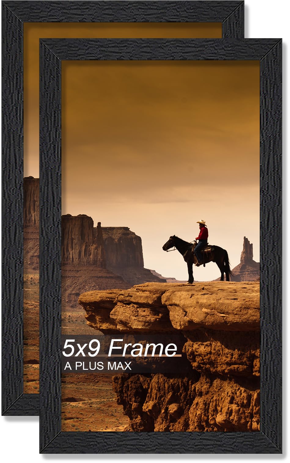 A PLUS MAX 5x9 Picture Frame Set of 2, Black Engineered Wood Frame for 5 x 9 Inch Picture Poster Photo, Light Weight 5 by 9 Frame with Wood-grain for