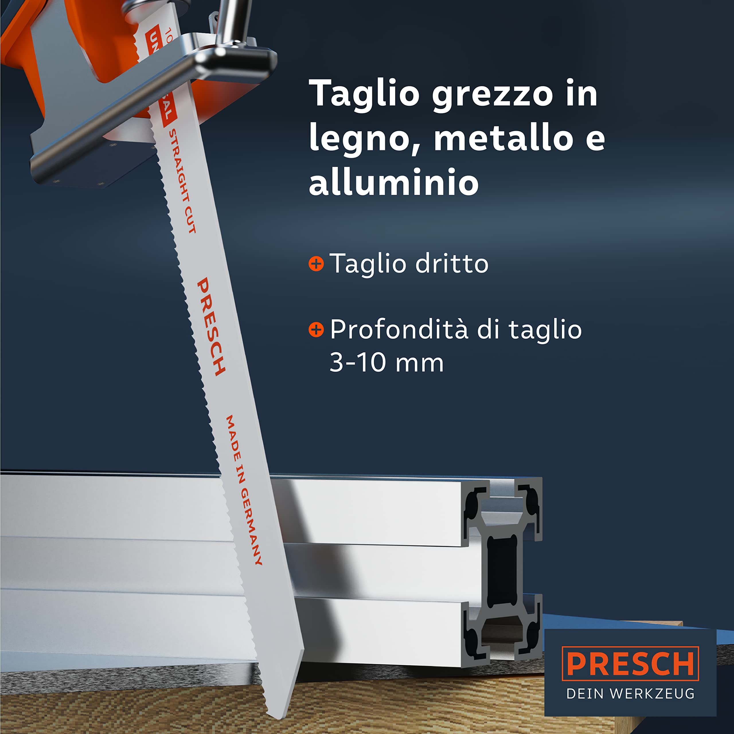 Presch Lame gattuccio universali per legno e acciaio inox 210 mm 10 pz - 8% Lame al cobalto per metallo duro e legno - Set di lame gattuccio con scatola.