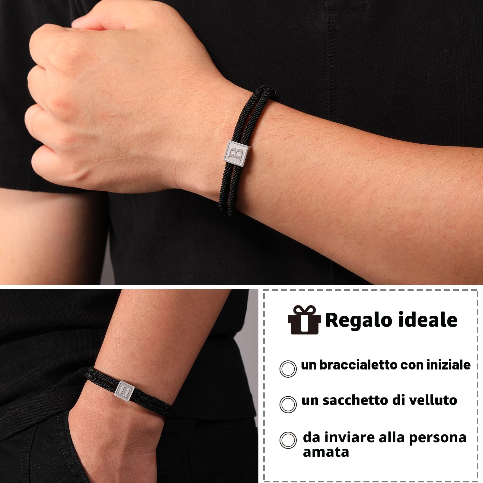 Esmoly Bracciale Uomo Braccialetti con Iniziale Bracciale Personalizzato Corda Intrecciata a Mano Sportivo Surfer Impermeabile Regolabile Regalo Uomo Ragazzo