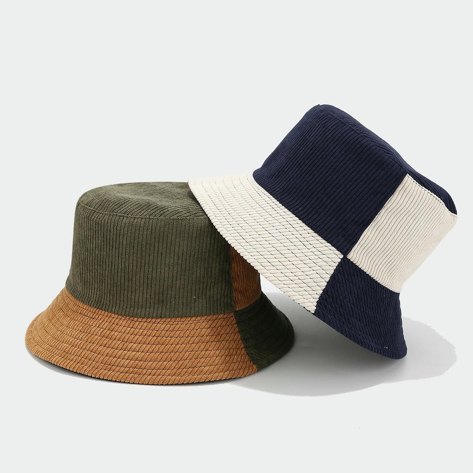 Czapka z daszkiem retro sztruks dwukolorowe łączenie kapelusz rybaka moda odzież robocza para wiadro trend