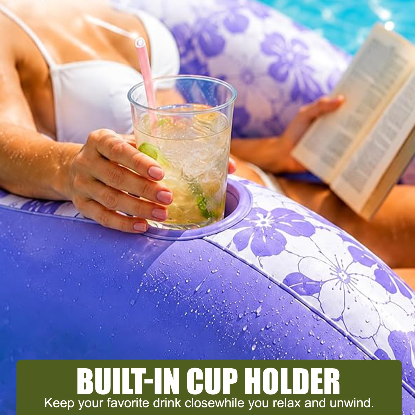 Aufblasbarer Pool Sessel, Wasserhängematte Aufblasbares, Wasserspielzeug Luftmatratze Wasser, Ergonomischer Pool Sitz mit Netzbezug & Getränkehalter,Pool Zubehör Spaß