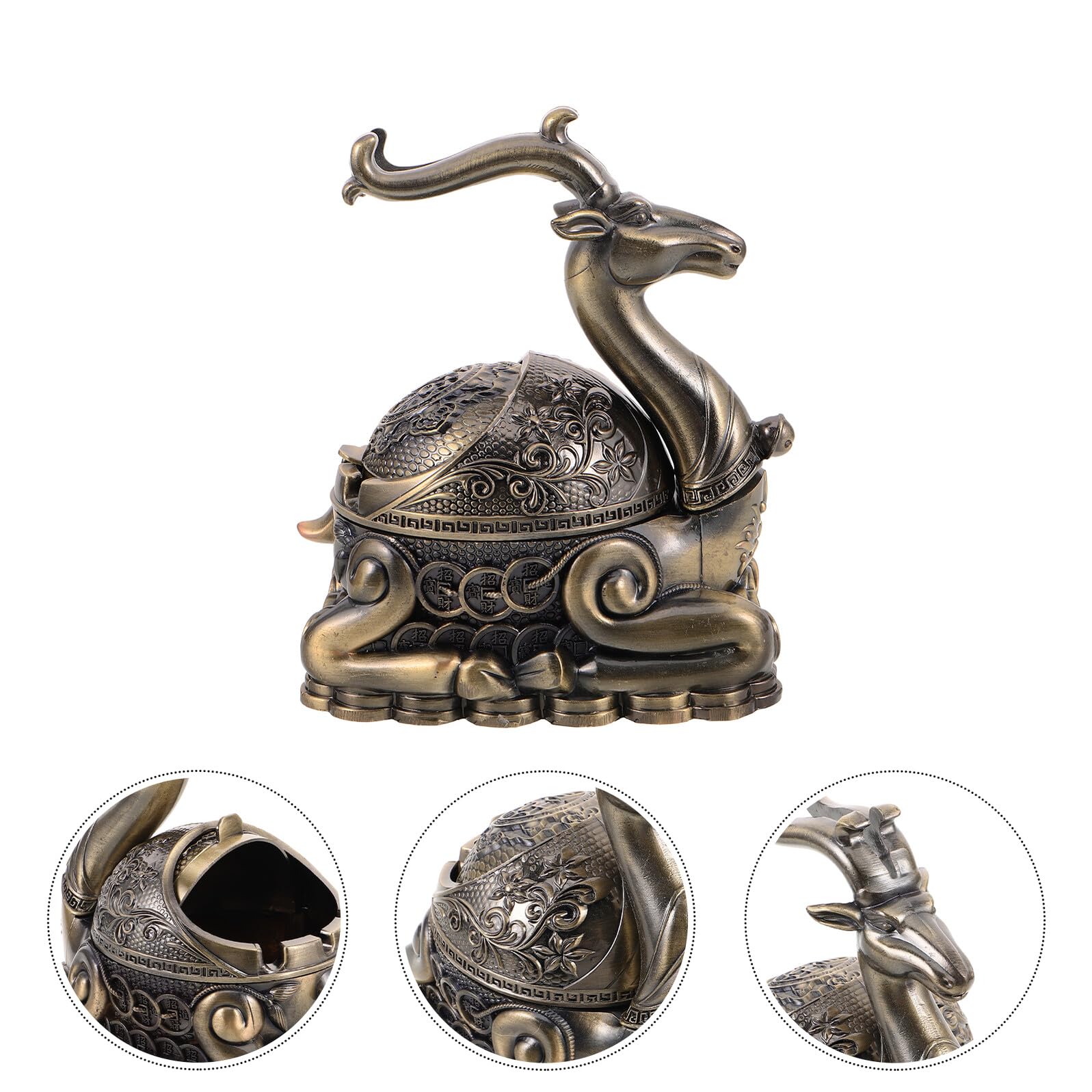 OUNONA Posacenere in Metallo Con Coperchio Per Sigarette Vassoio Per Fumatori Inciso Antivento Posacenere Da Esterno Per Balcone e Patio Decorativo e Funzionale
