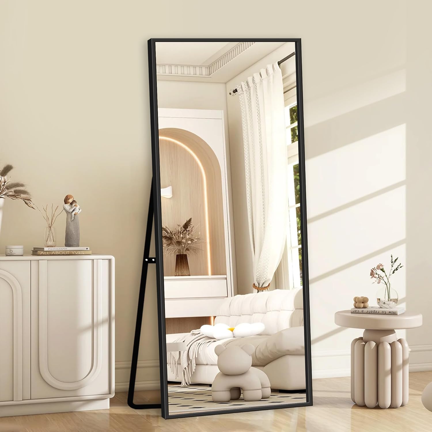 Full Length Mirror with Stand, 64"x21" Full Body Mirror with Aluminum Alloy Frame, Wall-Mounted/Leaning Against Wall/Standing Floor Mirror for Bedroom, Living Room, and Entryway