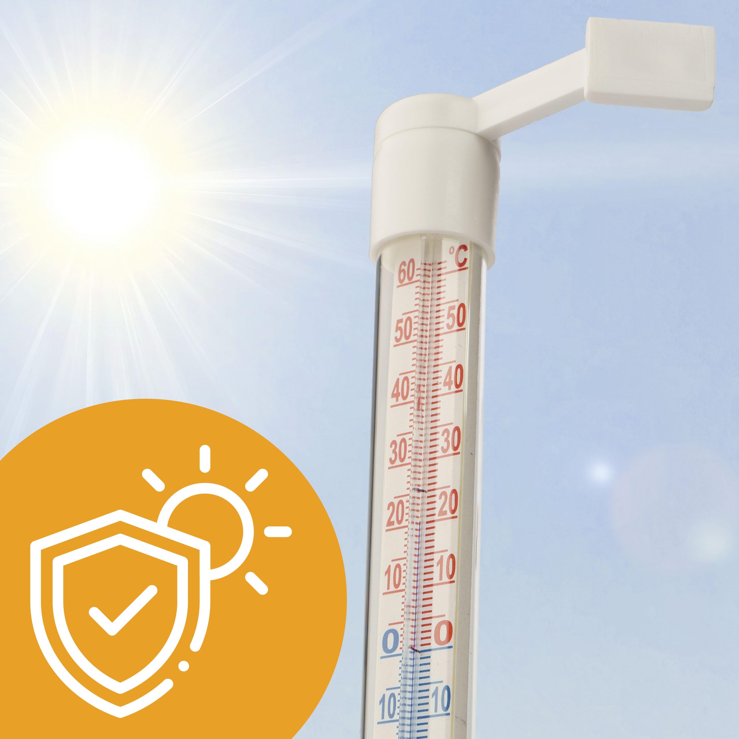 Termometr Zewnętrzny Wewnętrzny Termometr Zaokienny za Okno - 50 ... +50 °C, Balkonowy Ogrodowy Mały 18,5 cm Biały Tworzywo Sztuczne