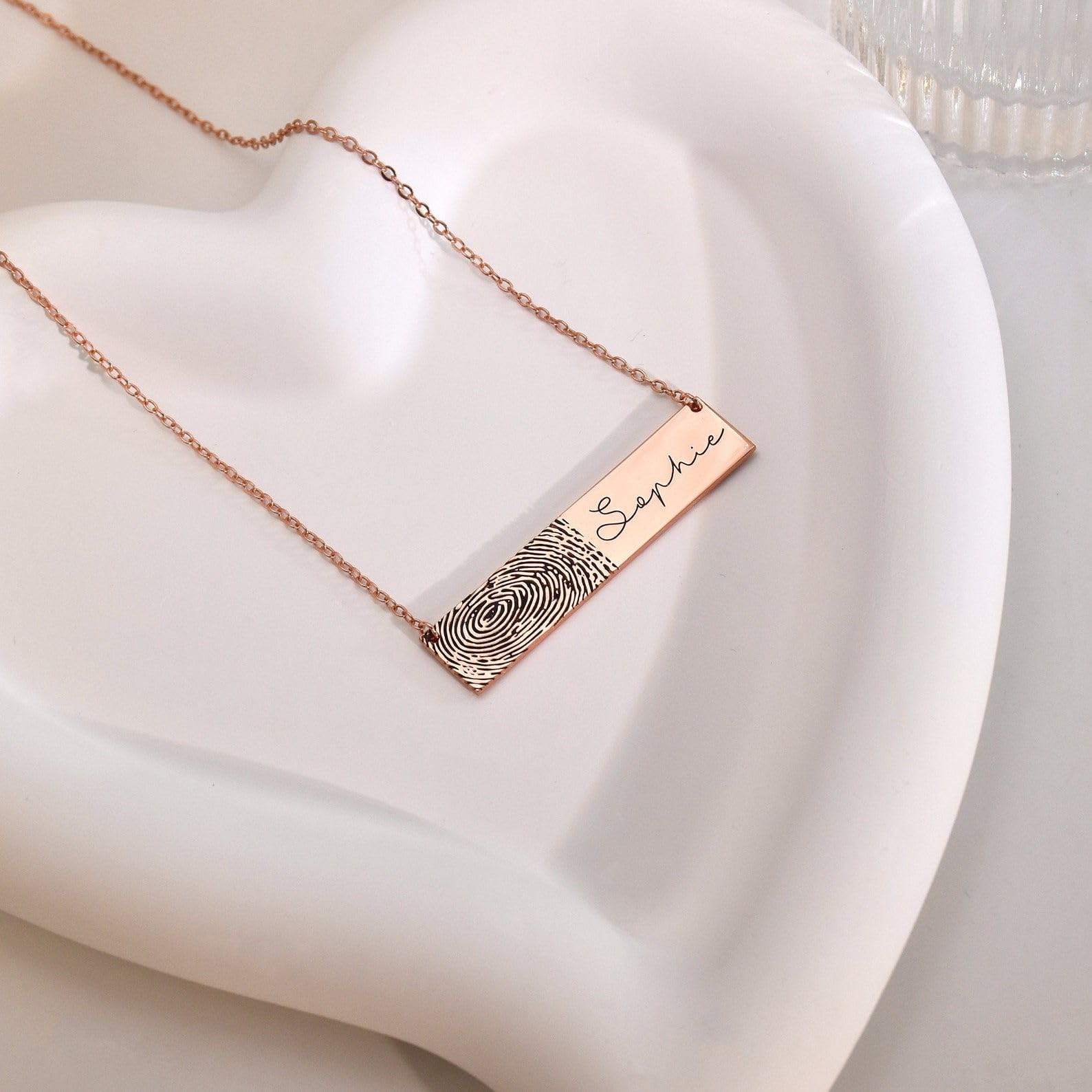 Barra collar con huella digital, real firma escritura manuscrita huella del pulgar conmemorativo para mamá