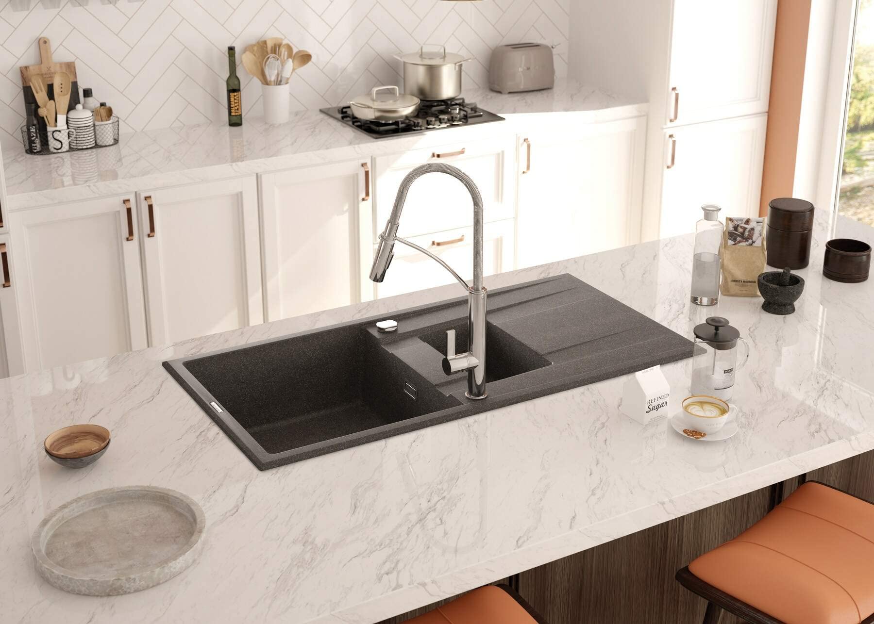 Deante; Fregadero de cocina de granito ERIDAN (ZQE_T513); Couleur : antracita metalizado