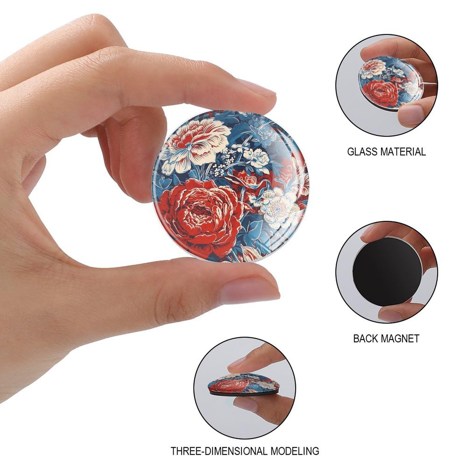 Calamite floreali rosse e blu cineserie per frigorifero per lavagna bianca Dynasty Glass piccoli magneti decorativi massimalisti per casa ufficio armadi lavagne bianche 4 pezzi