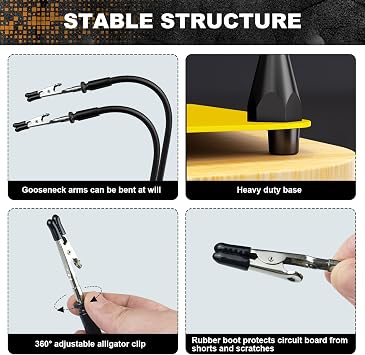 3X Helping Hands Soldering Third Hand with Dimmable LED, Magnifying Glass with Light Stand Soldering Holder Heavy Duty Base for Welding Jewelry DIY Crafts Hobbies [Energy Class G]