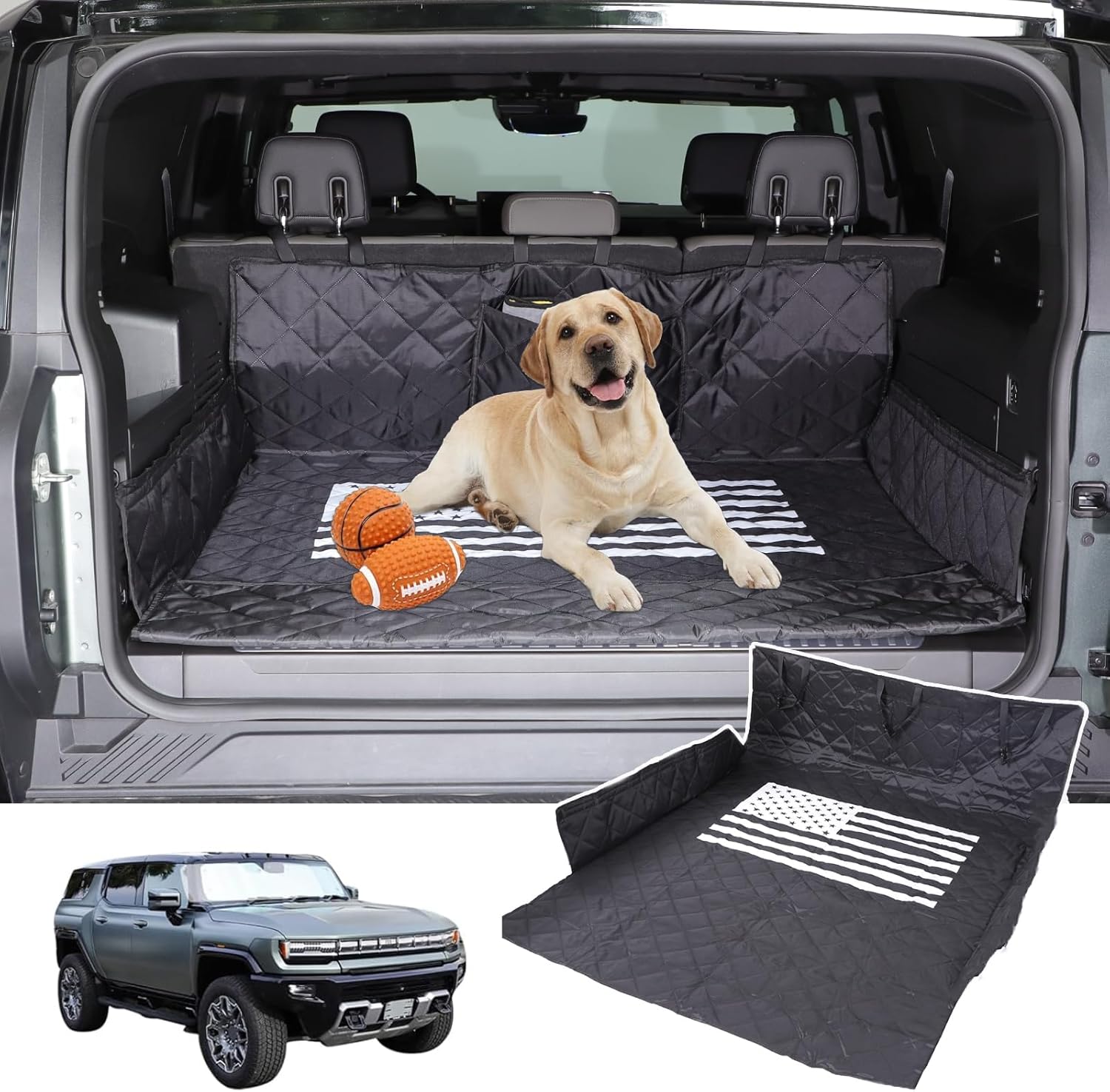 All-Protection Cargo Mat Liner for Hummer EV Accessories Rear Trunk Floor Mat Cargo Liner for Dogs for Hummer EV SUV 2024 2025 2026 Heavy Duty 3D Nonslip Waterproof Protect (SUV/American Flag)