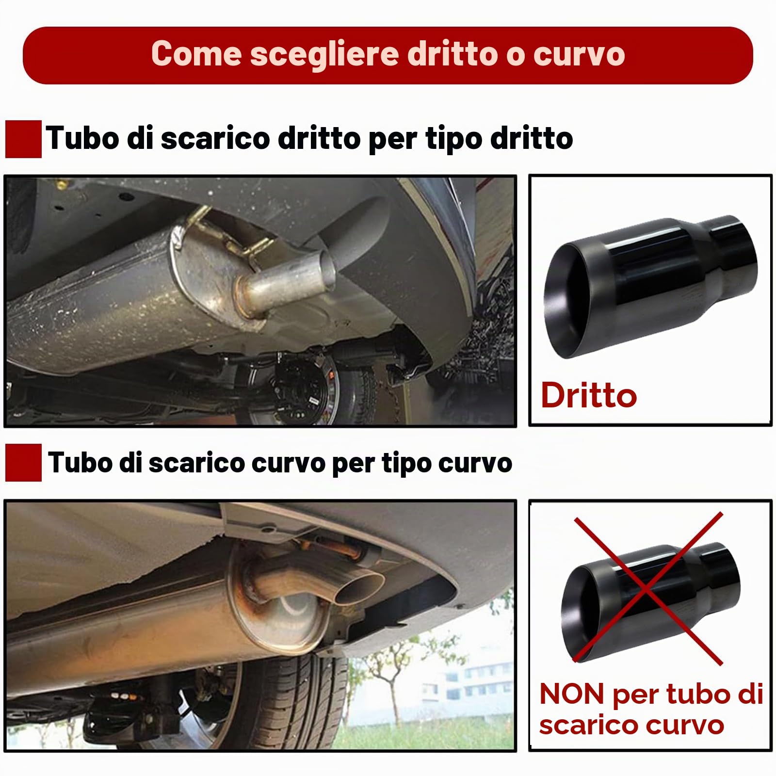 Terminale di Scarico Auto 2.5" - Ingresso 2.5" Lunghezza 6.5" Doppio Strato Acciaio Inox Terminale Silenziatore Universale per Tubi di Scarico 2.5" Installazione a Bulloni (Nero Dritto)