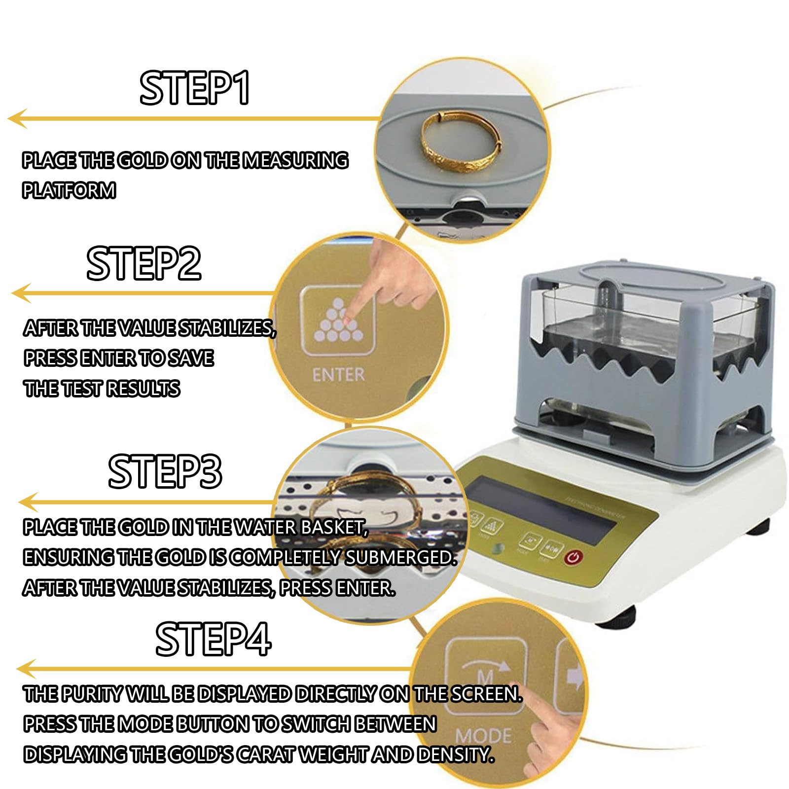 Densímetro de Oro de Alta Precisión 0.001 g/cm³, Probador de Autenticidad de Metales Preciosos, Comprobador de Oro con Precisión de Pesaje 0.01g, para Joyería y Bancos 300K