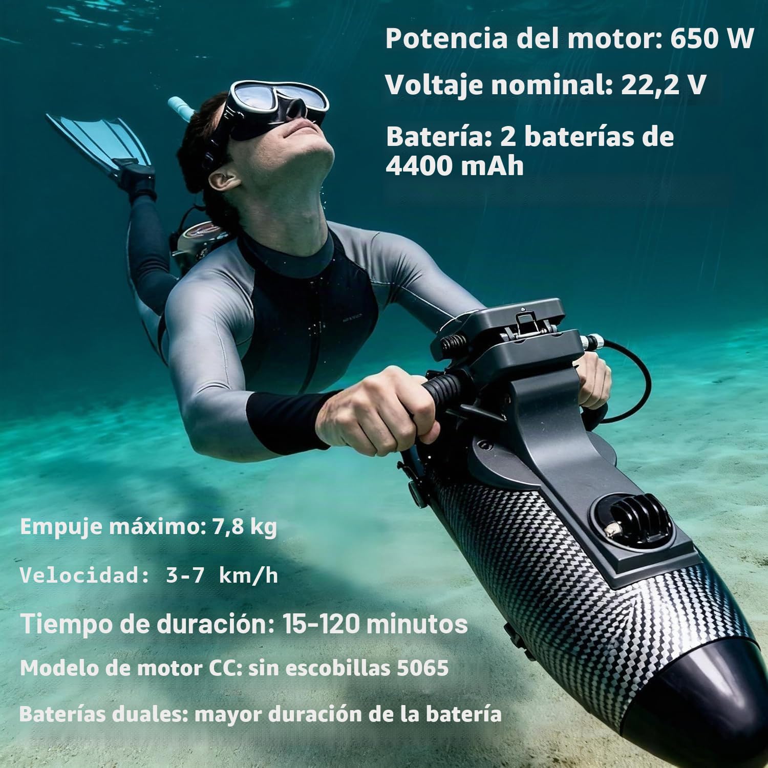 Camolech Aquila Drive CM6-1 - Scooter submarino de batería dual, motor para tabla de remo con 2x4400mAh, propulsor eléctrico de montaje manual/mochila/SUP para buceo, esnórquel en mar, lago y piscina