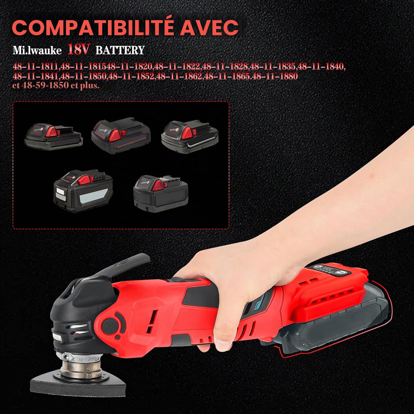 Outil Multifonction Oscillant Compatible avec Milwaukee Batterie 18 V (Sans Batterie), Outil Oscillants Sans Balais, 5 Vitesses Variables, Angle Oscillation de 4° pour Couper Poncer et Gratter