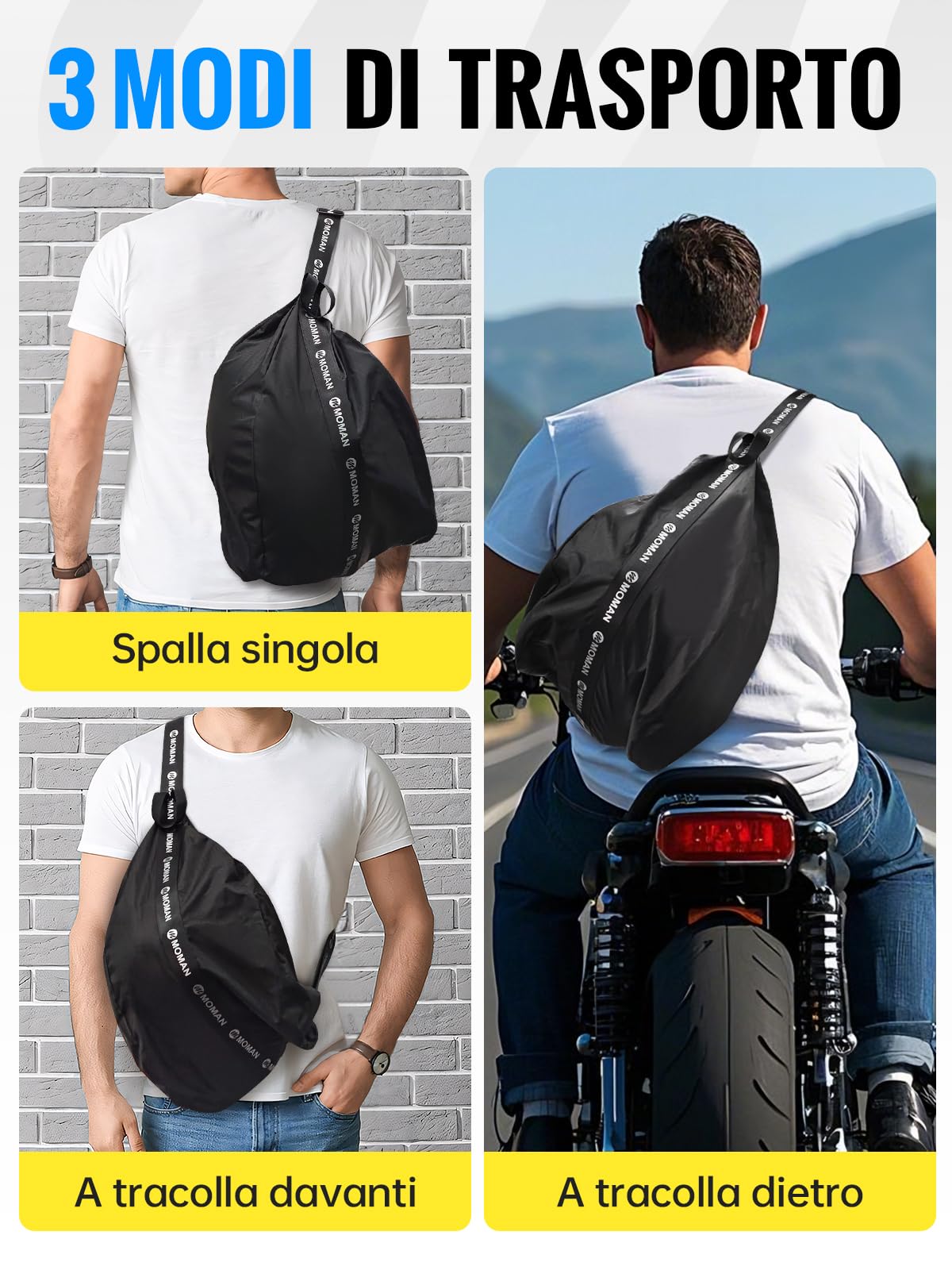 Moman Zaino Moto, B1 Zaino per Casco Riflettente Borsa Porta Casco Portatile 10L Grande Capacità per Ciclismo, Bicicletta, Casco da Moto, Caschi da Sci, Basket
