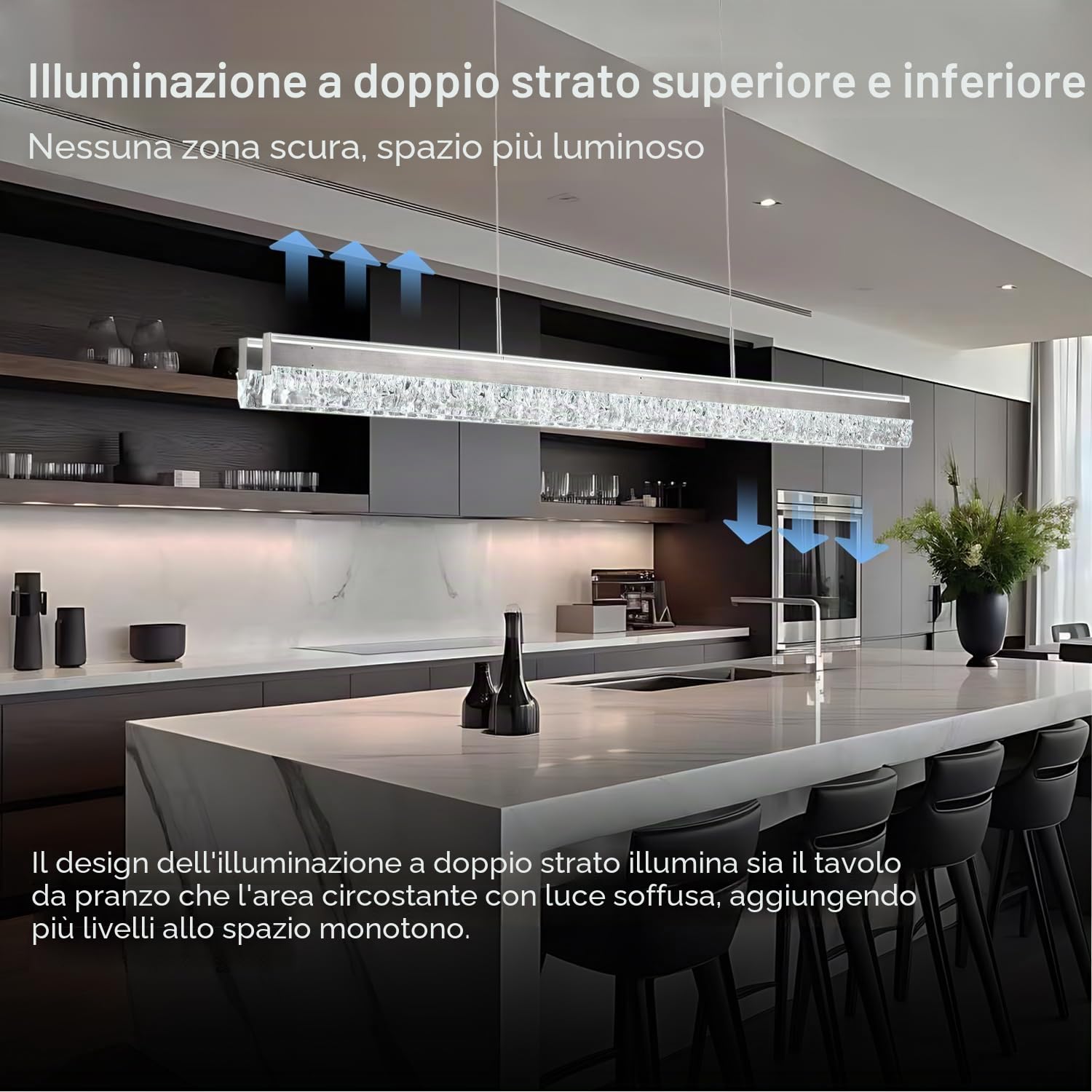 Moderna Lampada a Sospensione a LED per Tavolo da Pranzo Lunga 120cm Dimmerabile Illuminazione a Sospensione a LED per Isola Cucina Lussuosa Plafoniera per Sala da Pranzo e Ufficio