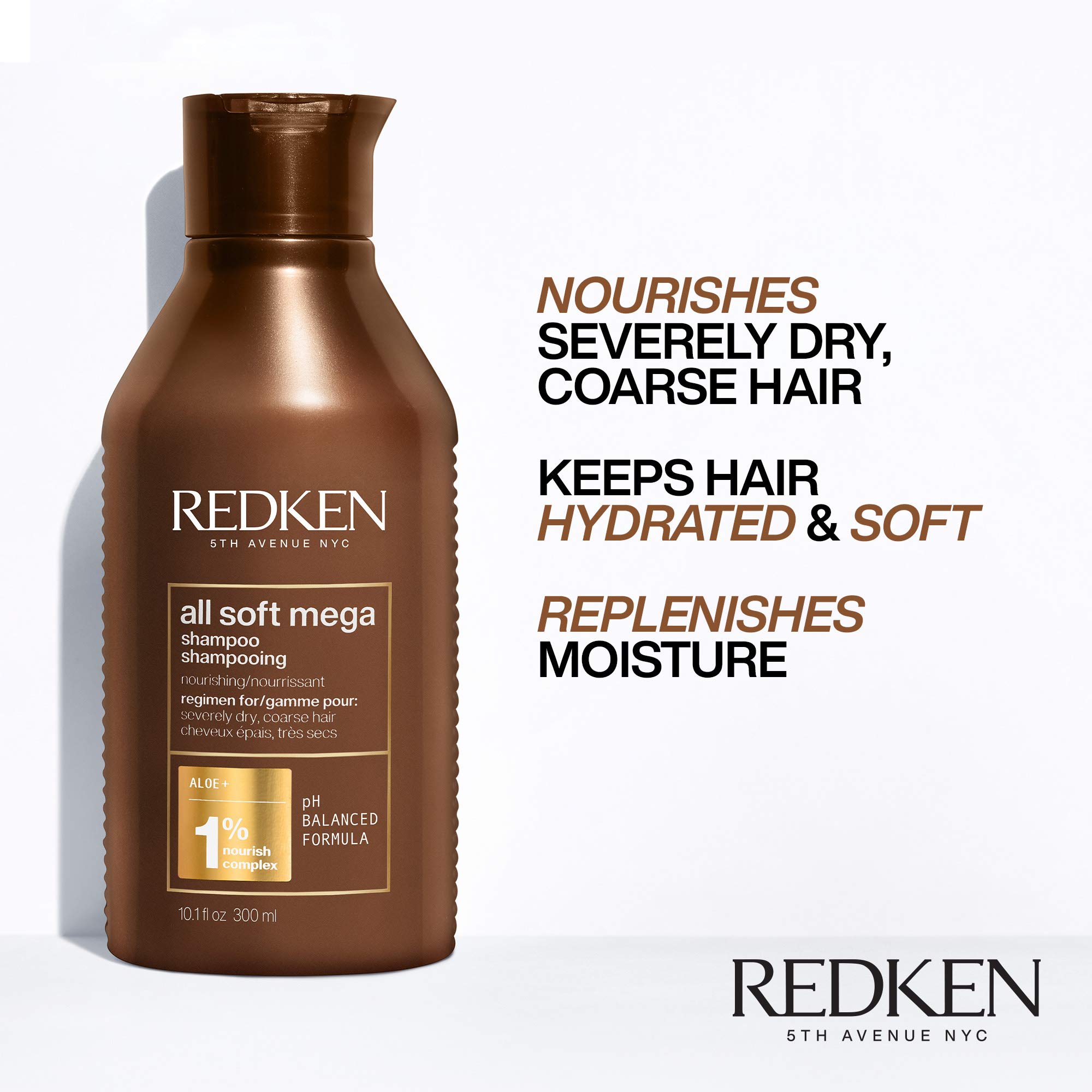 Redken All Soft Mega Shampoo | For Extremely Dry Hair | Moisturizes & Hydrates Severely Dry Hair | With Aloe Vera | 10.1 Fl Oz (Pack of 1)