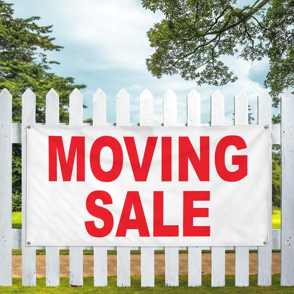 Vinyl Banner Multiple Sizes Moving Sale Red Business Outdoor Weatherproof Industrial Yard Signs 4 Grommets 24x36Inches