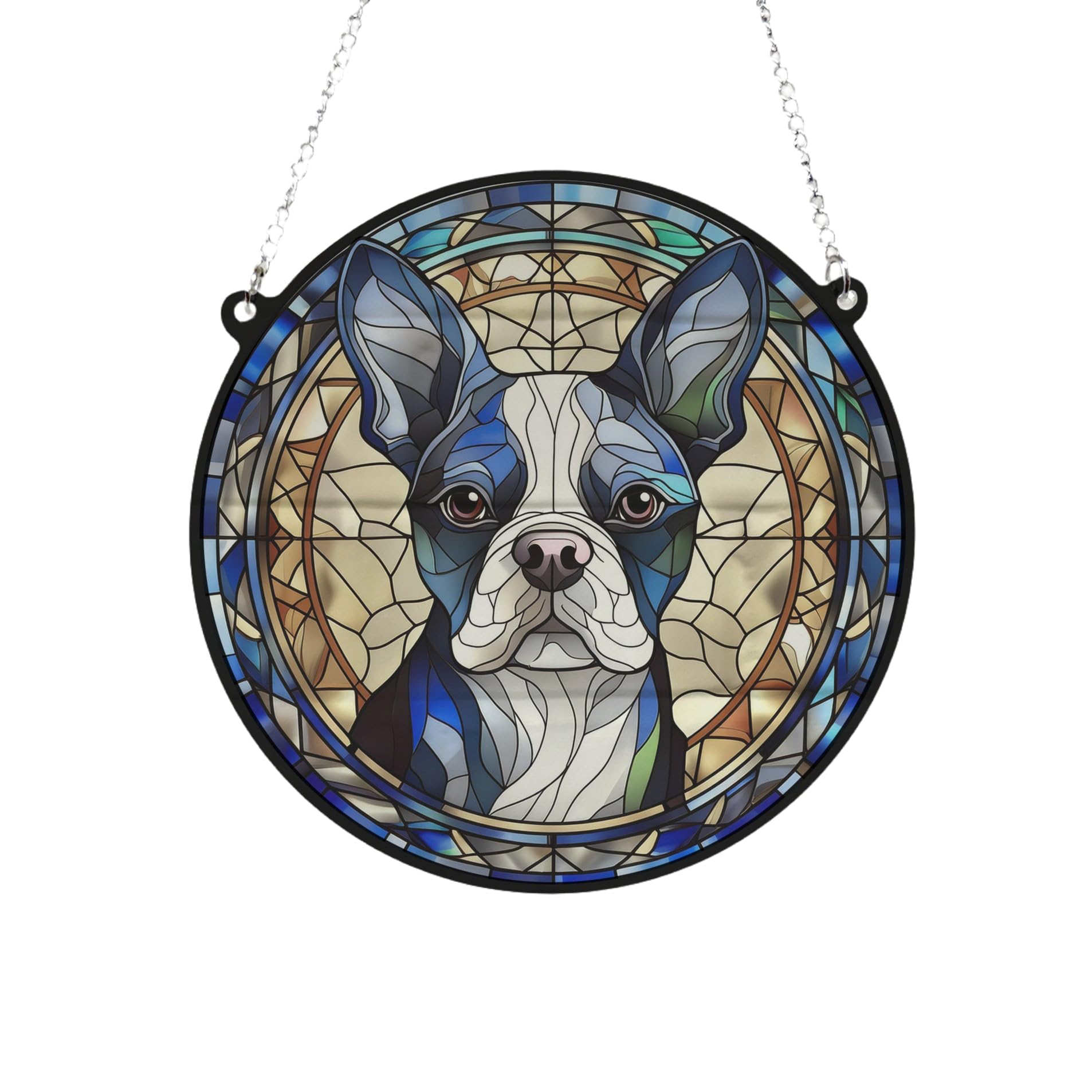Boston Terrier Stained Glass Effect Suncatcher Gift for Dog Lovers - 19cm