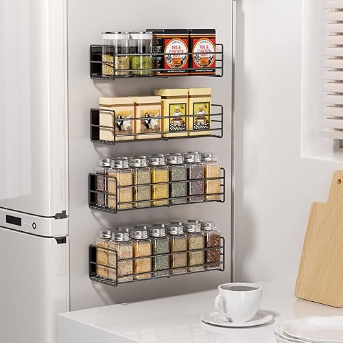 Paquete de 4 estantes magnéticos para especias para nevera, metal negro disponible en Yaxa Peru