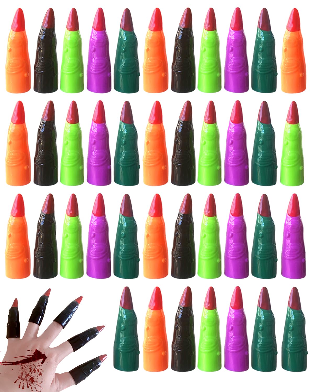 Halloween Witch Finger Prosthetics - 50 Pieces Colorful Plastic Fake Fingers, Suitable for Parties, Role-Plays & Festivals