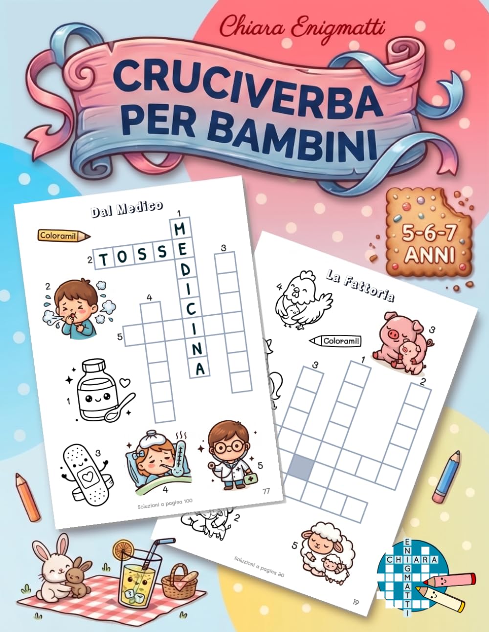 Cruciverba per Bambini 5-6-7 Anni: Attività Educative con Parole Crociate e Soluzioni, Libro per Imparare a Scrivere e Leggere, Vocabolario e Ortografia, Giochi Didattici per Bambini 5 6 7 Anni