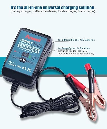 Miniatura 2 de Aowel, Cargador de batería inteligente 2A, cargador de goteo de 12 V, mantenimiento de batería, cargador flotante para automóvil, motocicleta de